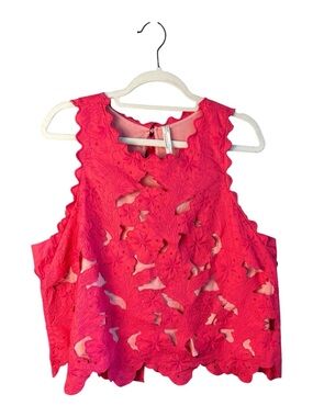 Anthropologie Pink Floral Laser-Cut Tank Top